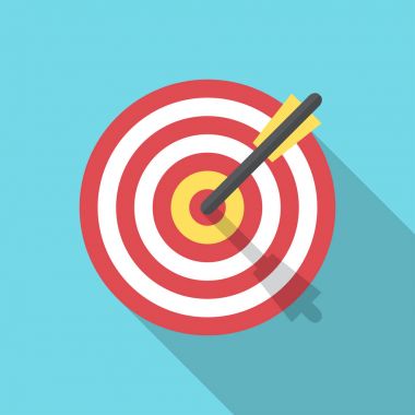 Ok düz simgesi kavramı Pazar hedefi vektör resim ile bir görüntü hedef. Kavram hedef pazar, seyirci, grup, tüketici. Bullseye veya hedef izole işareti. Bir ok ile bir hedef gösteren resim.