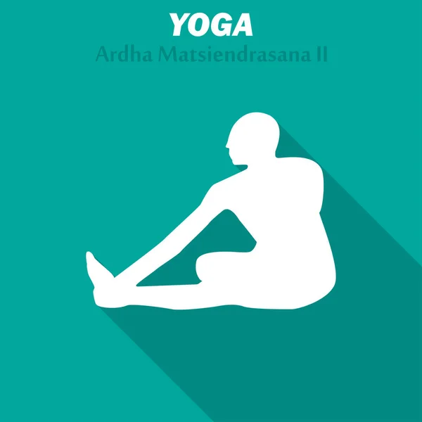 Ardha Matsiendrasana. Icono de entrenamiento de yoga con sombra larga. Ilustración vectorial — Vector de stock