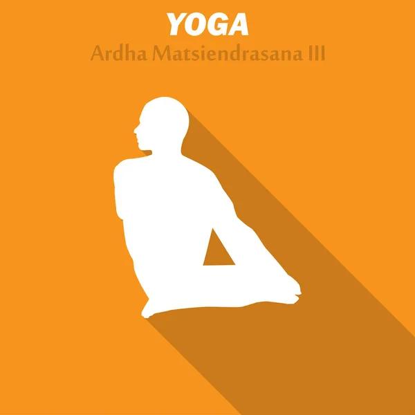 Ardha Matsiendrasana. Icono de entrenamiento de yoga con sombra larga. Ilustración vectorial — Vector de stock