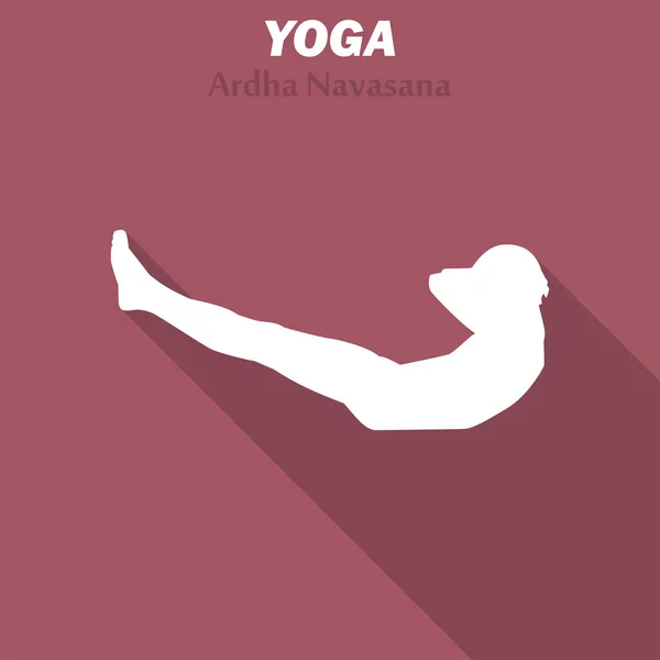 Ardha Navasana. Icono de entrenamiento de yoga con sombra larga. Ilustración vectorial — Vector de stock