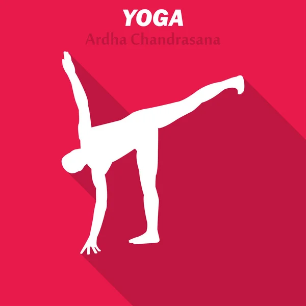 Ardha Chandrasana. Icono de entrenamiento de yoga con sombra larga. Ilustración vectorial — Vector de stock