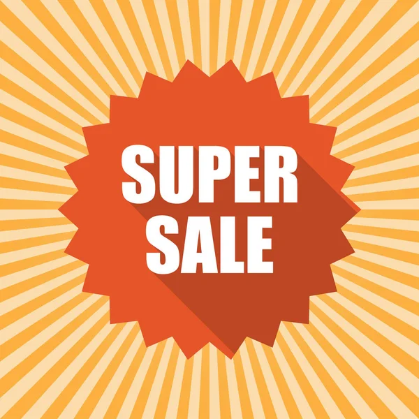 Mühür simgesi sarı arka plan üzerinde pul. Süper satış konsepti. Renkli tasarım. Vektör çizim