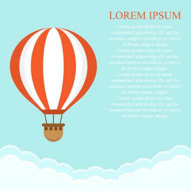 Sıcak hava balonu ile bulutlar gökyüzünde. Düz çizgi film tasarım