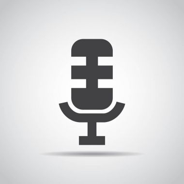 Gölge gri bir arka plan üzerinde mikrofon simgesi. Vektör çizim
