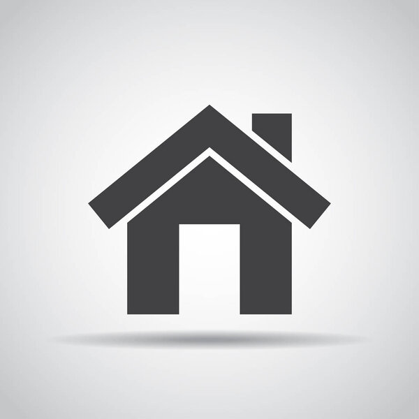 Домашняя иконка с тенью на сером фоне. Векторная иллюстрация
