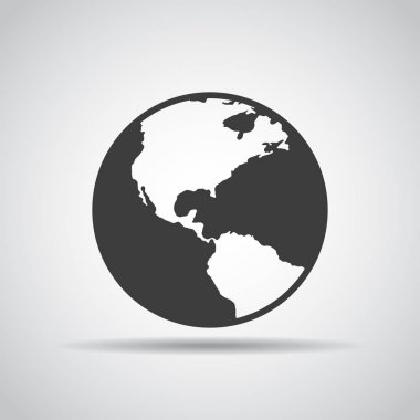 Gri bir arka plan üzerine gölge ile dünya simgesi. Vektör çizim