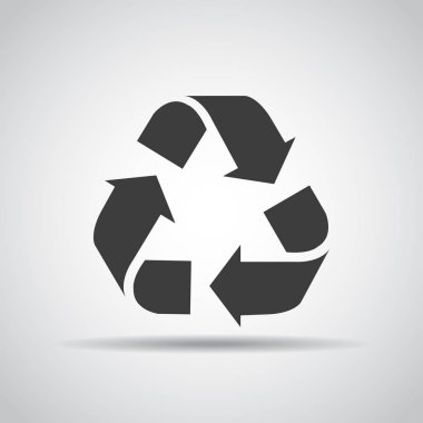 Geri dönüşüm simgesi gri bir arka plan üzerine gölge ile. Vektör çizim