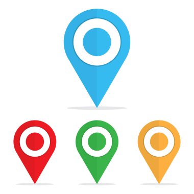 Parlak harita işaretçi kümesi. PIN simgesi. Vektör çizim