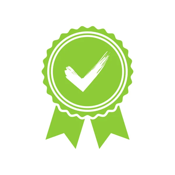 Icône de médaille verte approuvée ou certifiée dans un dessin plat — Image vectorielle