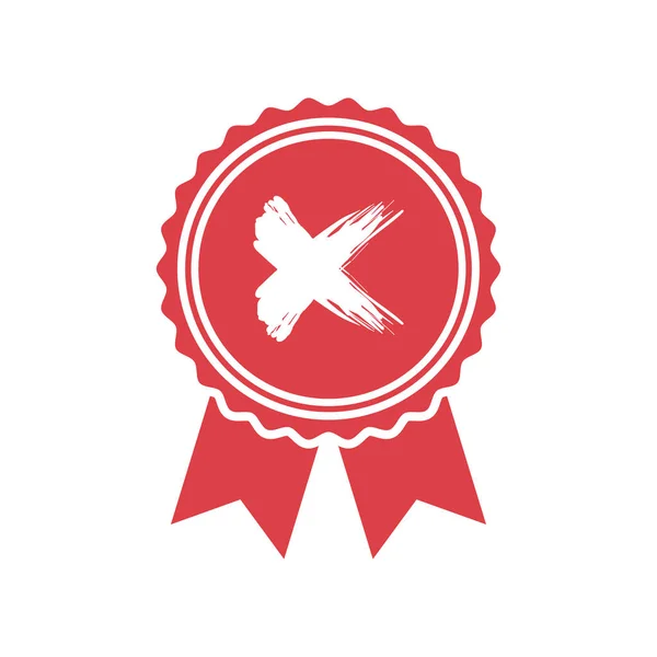 Red ditolak atau bersertifikat ikon medali dalam desain datar - Stok Vektor