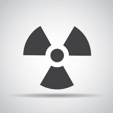 Gölge gri bir arka plan üzerinde radyasyon simgesi. Vektör çizim