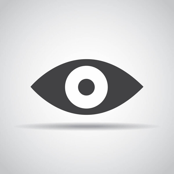 Eye icon with shadow on a gray background. Vector illustration