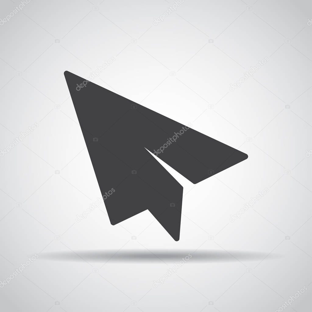 Paper plane icon with shadow on a gray background. Vector illustration