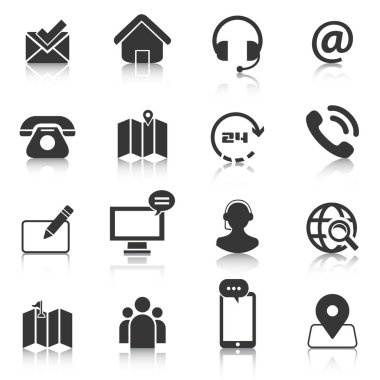 Temas bizi Icons set, konumu harita, telefon. Vektör çizim