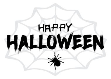 Cadılar bayramın kutlu olsun. Ağ ve örümcekli vektör çizimi. Şaka mı şeker mi?