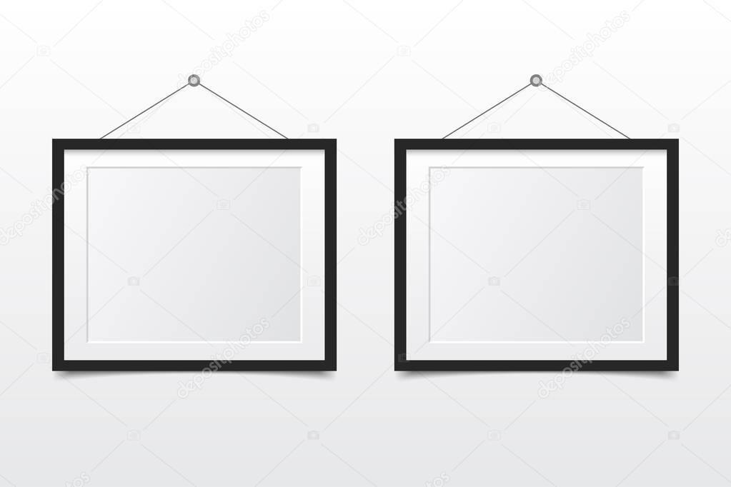 Blank photo frame on the wall. Design for modern interior. Vector illustration