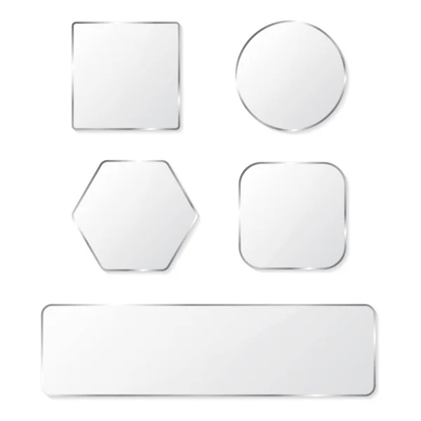 Білі скляні кнопки з хромованою рамкою. Векторні ілюстрації — стоковий вектор