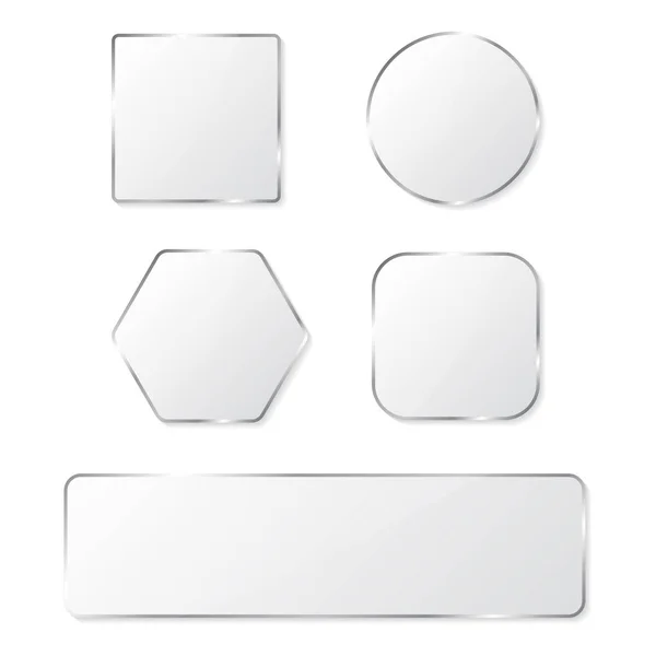 White glass buttons with chrome frame. Vector illustration — Stock Vector