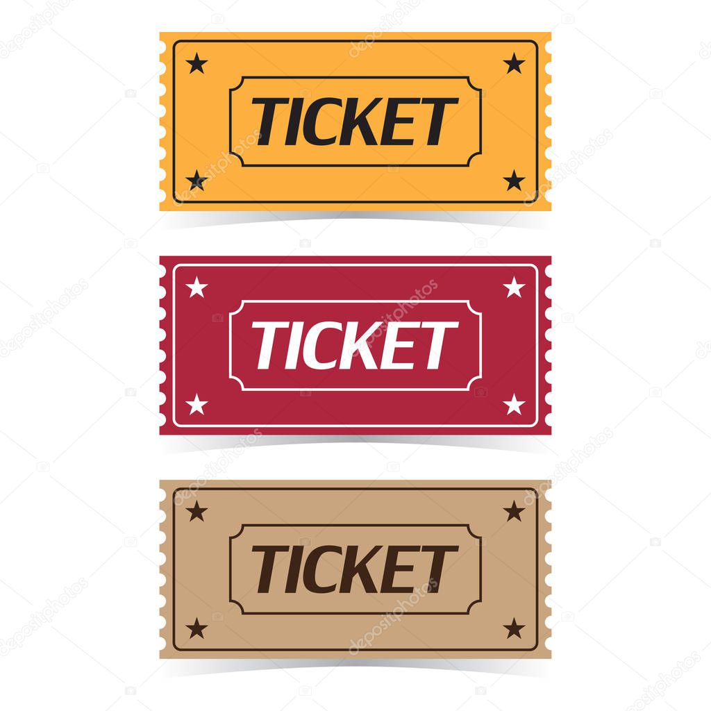 Set of movie ticket icons with shadow on a white background