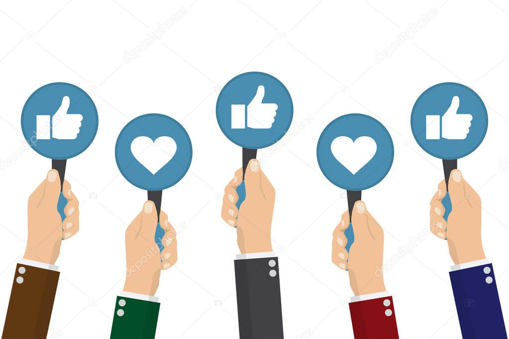 hand of businessman,many hands with thumbs up feedback. Vector illustration