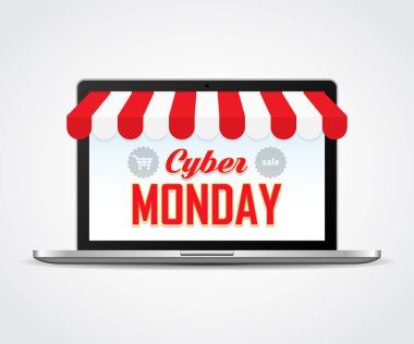 Siber Pazartesi ile açık laptop. Kavram online alışveriş