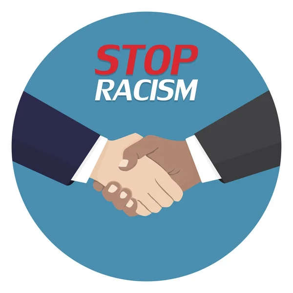 Нет расистскому плакату. Символ дискриминации. Значок рукопожатия. Векторная иллюстрация — стоковый вектор