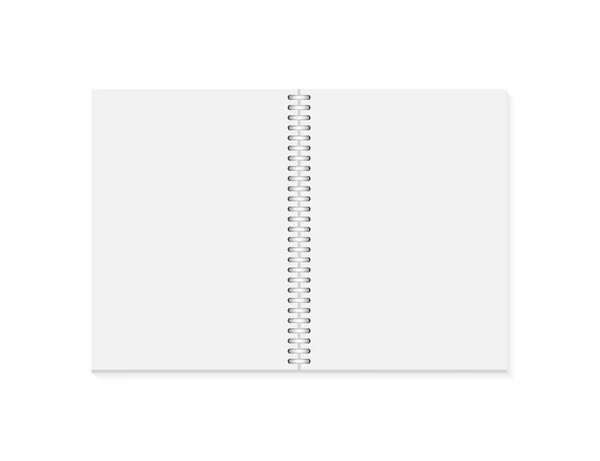 Vector realistic opened notebook. Vertical blank copybook with metallic silver spiral. Template of organizer or diary isolated. — Stock Vector