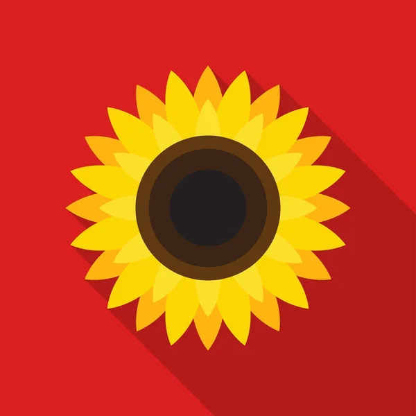 Icono de girasol de estilo plano con sombra larga sobre fondo rojo. Ilustración vectorial — Vector de stock