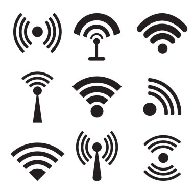 farklı siyah vektör ve wifi kablosuz simgeleri