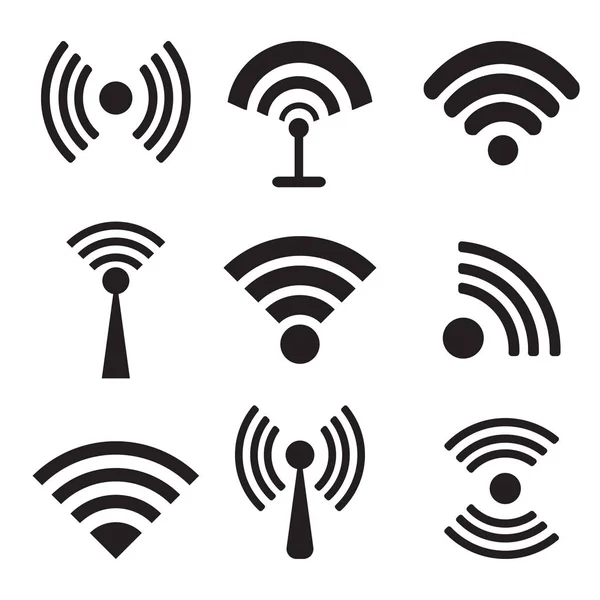 Diverse icone wireless e wifi vettoriali nere — Vettoriale Stock