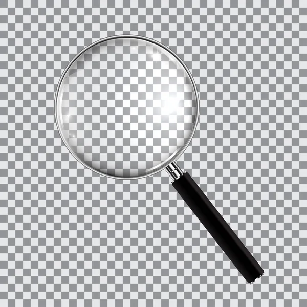 Magnifying glass realistic isolated on checkered background, vector illustration — Stock Vector