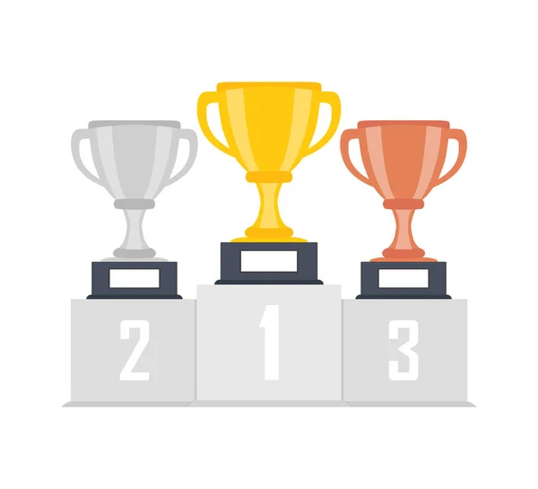 Argent Coupe Trophée Bronze Coupe Sur Podium Piédestal Isolé Sur — Image vectorielle