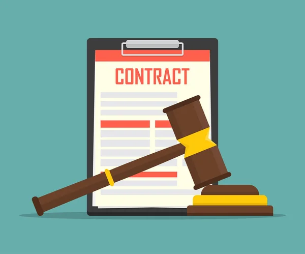 Derecho contractual concepto de regulación jurídica sistema judicial acuerdo de negocios demanda — Vector de stock