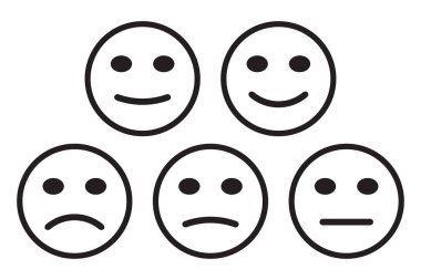 Suratlar ifadeler simgesi olumlu, tarafsız ve negatif, farklı ruh hali. Vektör çizim