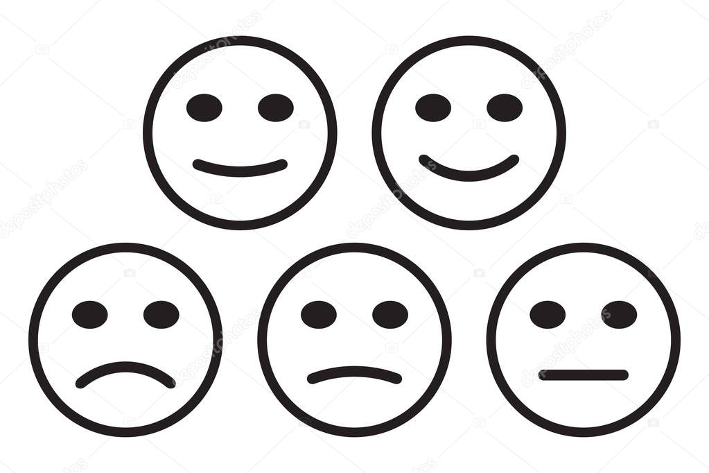 Smileys emoticons icon positive, neutral and negative, different mood. Vector illustration