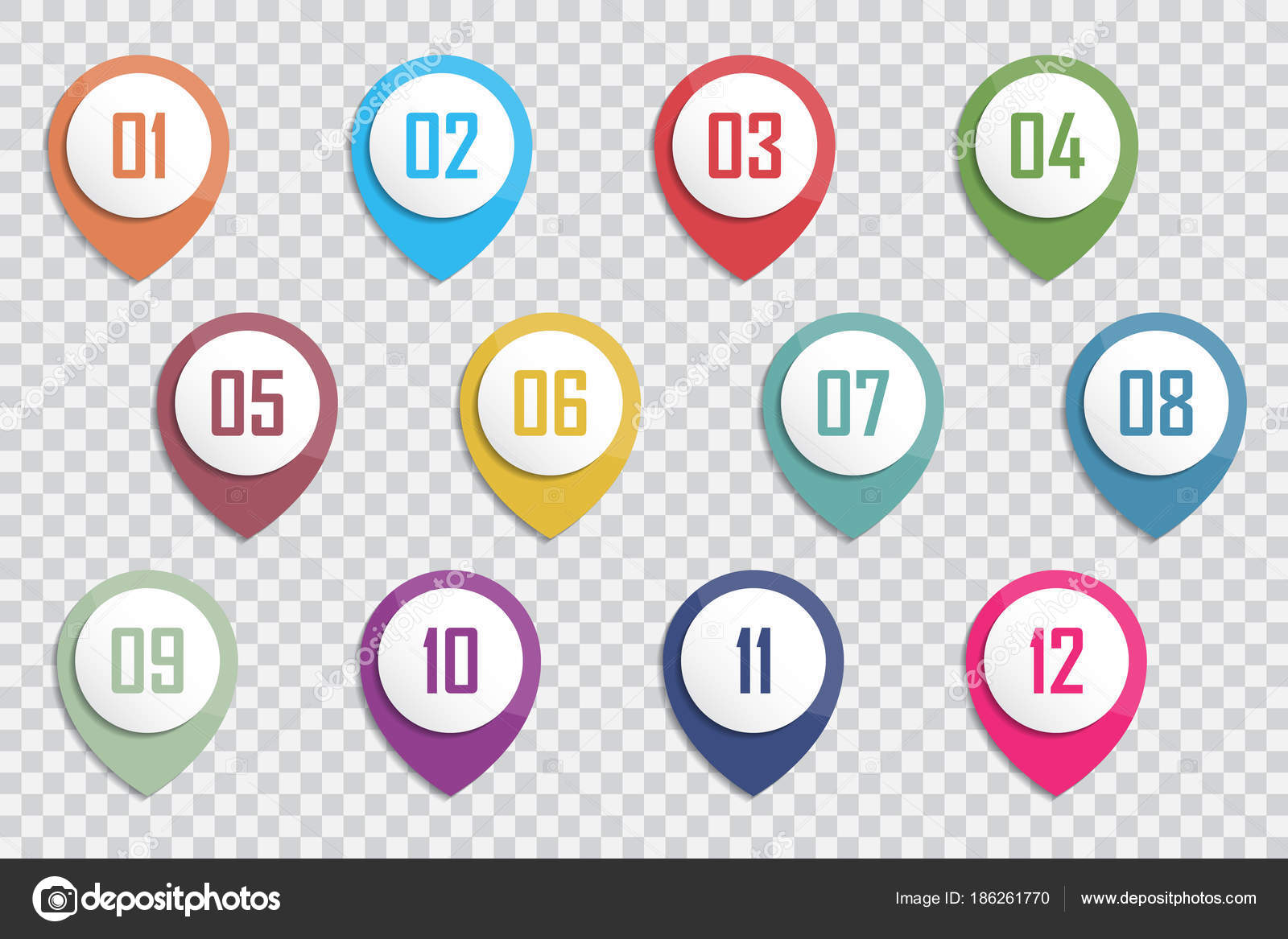 Number Bullet Point Colorful 3d Markers 1 To 12 Vector Stock