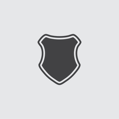 Gri arka plan üzerinde izole trendy düz stilde kalkan kutsal kişilerin resmi. Web sitesi tasarımı kalkan simgesi