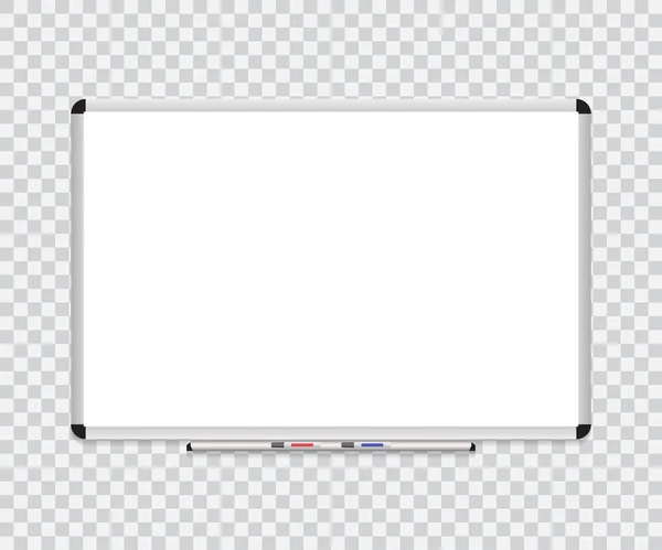 Whiteboard background frame with eraser whiteboard, color markers. Vector illustration — Stock Vector