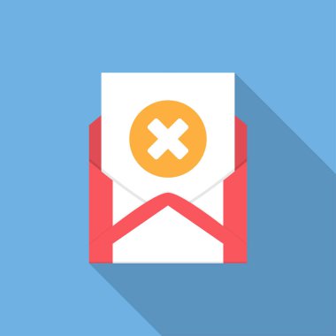 Belge ve yuvarlak turuncu çapraz simgesi olan zarf. Vektör illusrtation