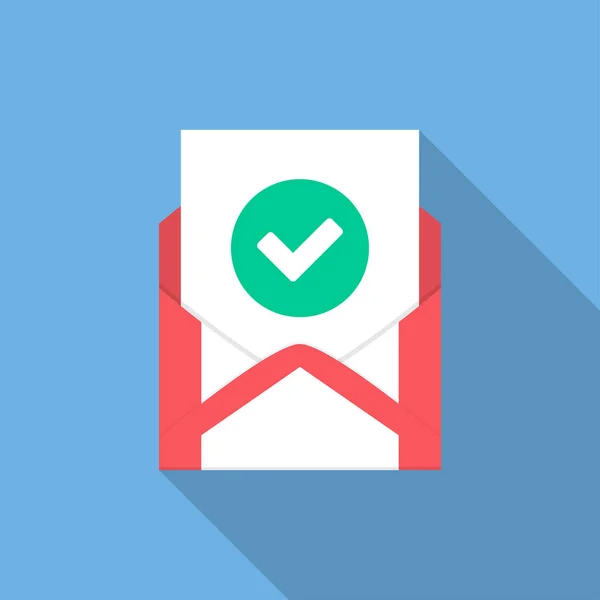 Enveloppe avec document et coche ronde verte icône. Illustration vectorielle — Image vectorielle