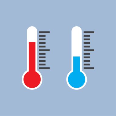Mavi ve kırmızı düz termometre göstergeleri düz bir tasarım