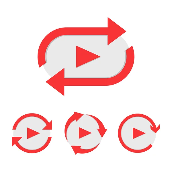 Σύνολο των βίντεο Αναπαραγωγή κουμπί σαν απλή επανάληψη εικονίδιο — Διανυσματικό Αρχείο