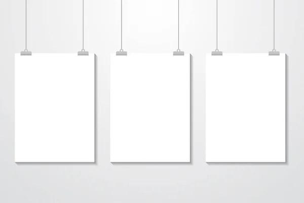 Mock-Up Realistic White Poster Hanging. Plantilla vacía del cartel del vector blanco — Archivo Imágenes Vectoriales