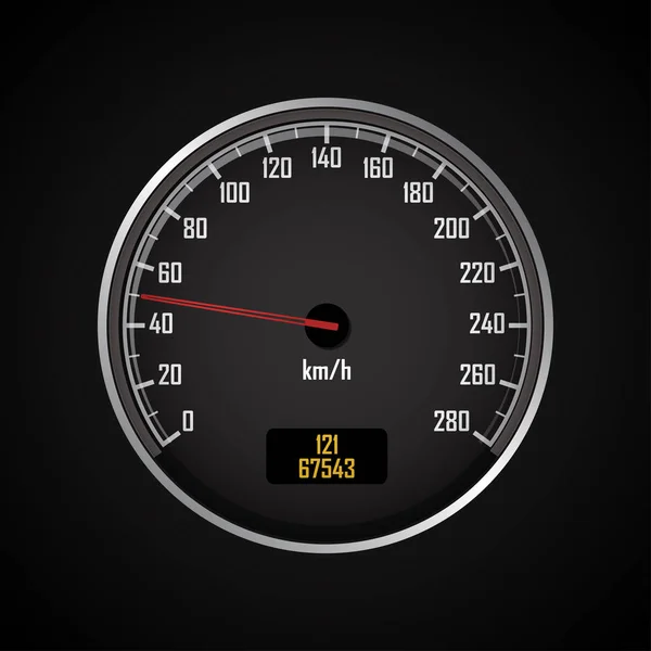 Compteurs de vitesse. Jauge ronde noire avec et sans cadre chromé. Illustration vectorielle 3d — Image vectorielle