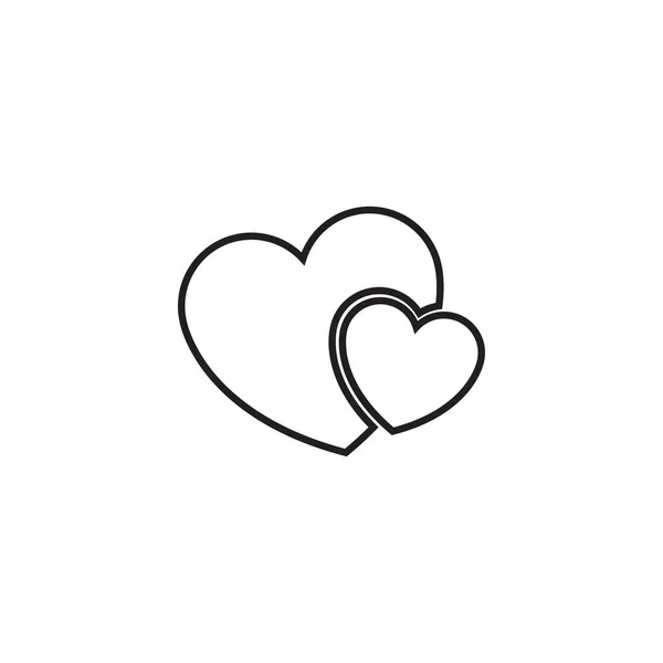 Ícone de linha de dois corações - símbolo de coração simples de vetor ou sinal de amor. Elemento de logotipo linear para casamento — Vetor de Stock