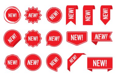 Yeni etiket, beyaz arka plan üzerinde izole kırmızı illüstrasyon vektör