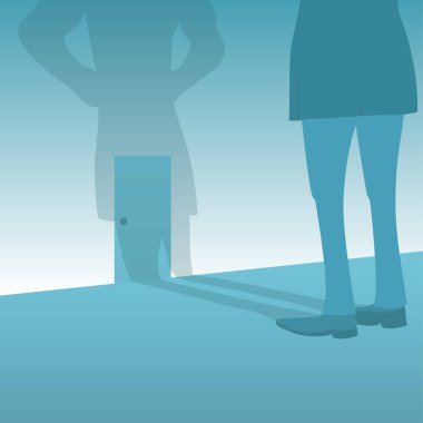 İşadamı açık kapı hangi ışık dökülen girer. Vektör çizim düz tasarım tarzında.