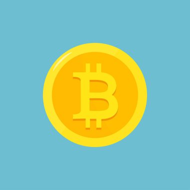 Bitcoin cryptocurrency bloğu zinciri düz sembolü mavi geometrik arka plan. Bitcoin logo. Sanal para. Vektör çizim