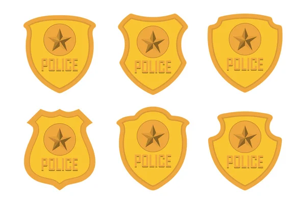 Distintivo de polícia de ouro conjunto isolado no fundo branco — Vetor de Stock