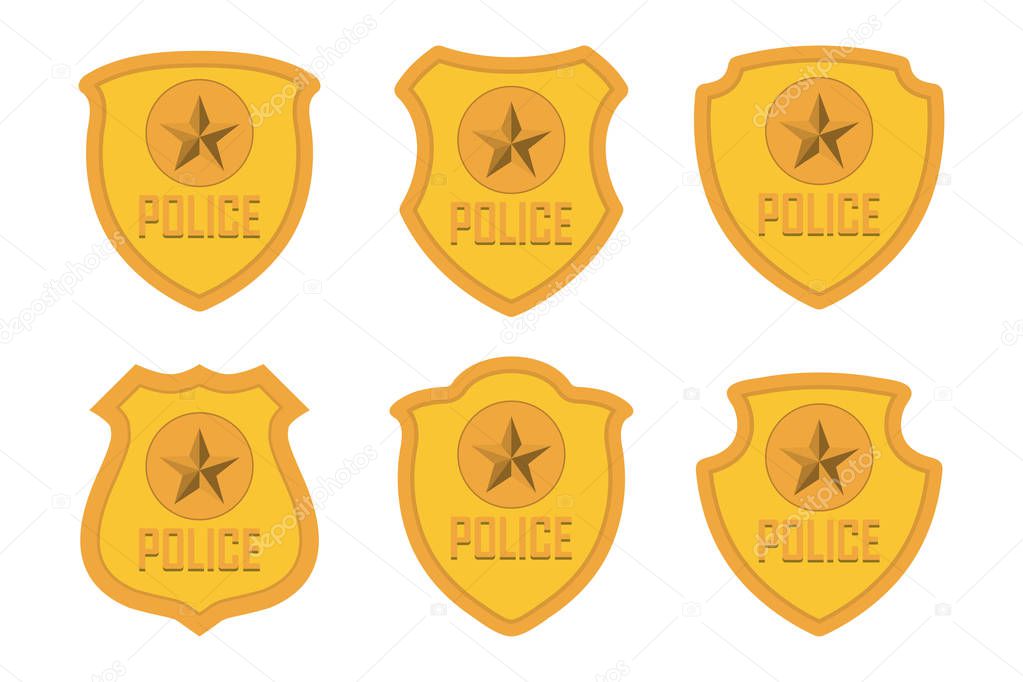 Gold Police Badge set isolated on white background